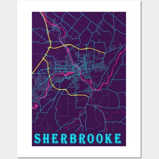 Sherbrooke Neon City Map, Sherbrooke Minimalist City Map Art Print Posters and Art